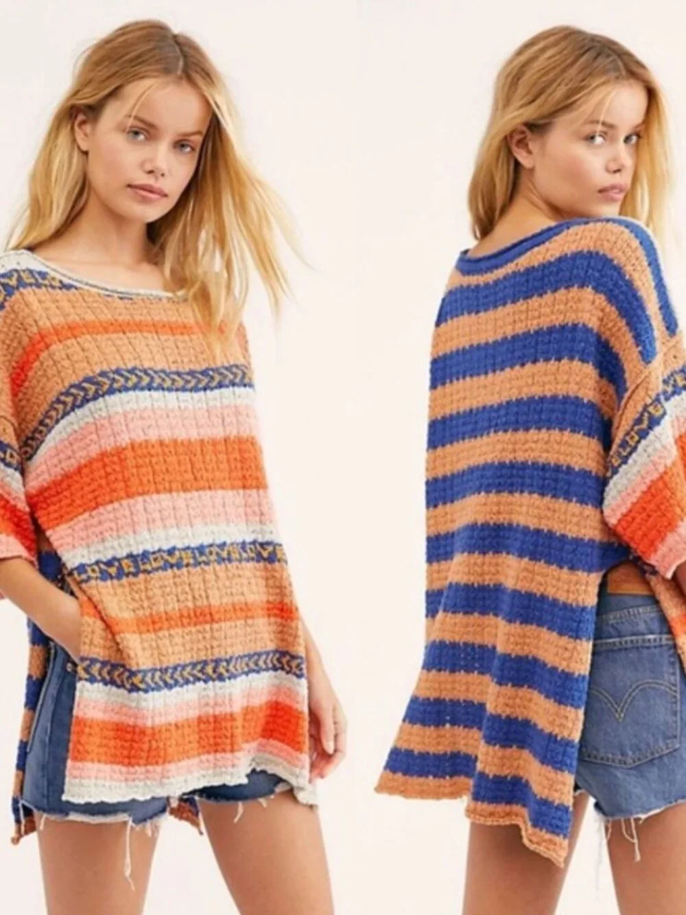 NWT Free People Hidden Love Striped Tunic Sweater Top Oversize Coast Boho M $148